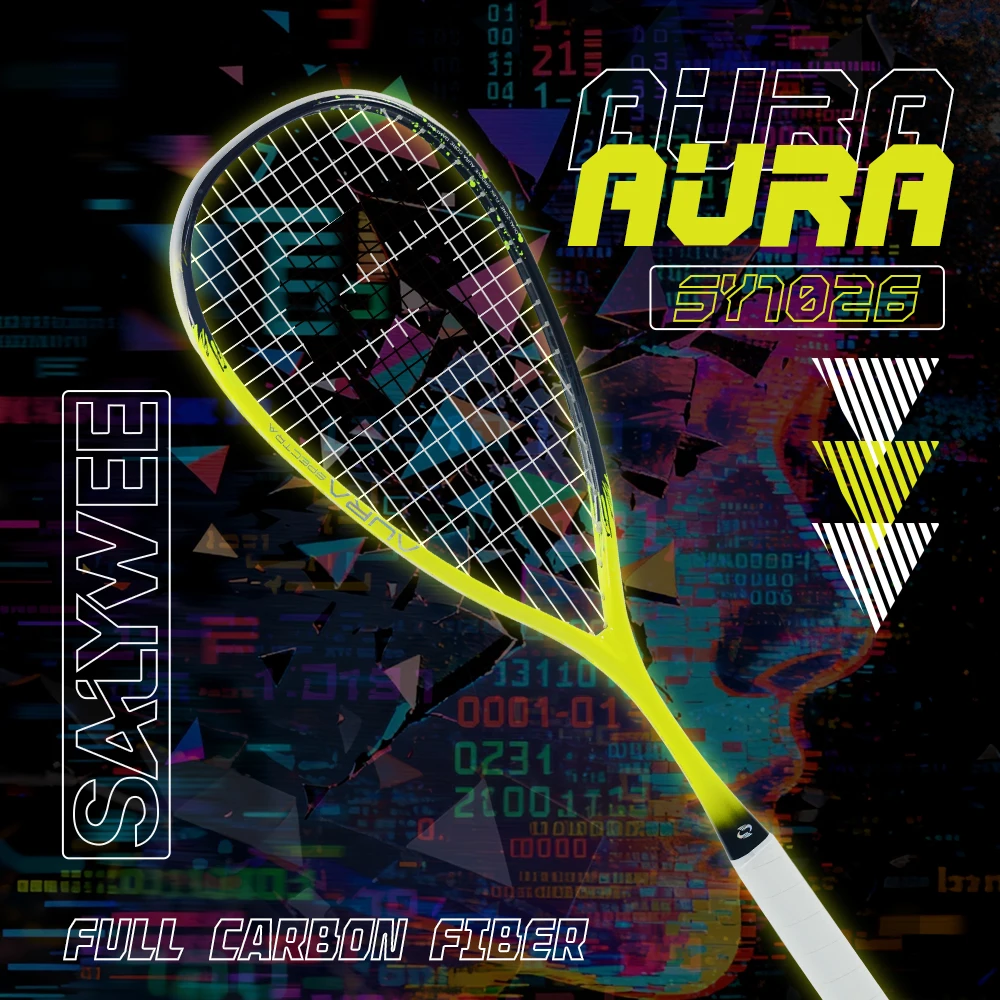 

AURA Full Carbon Fiber Squash Racket, T800 Carbon Enhanced Torsion Resistance, Lightweight 140±5g, Laser Pattern&Gradient Paint