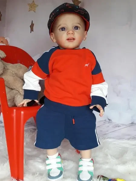 Dls puro artesanato 25 polegadas menino versão reborn bebê fritzi desenho à mão cabelo já acabado boneca presente de natal