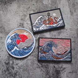 Mount Fuji Sunrise Waves Kanagawa Surf in Embroidered Armband Big Waves Scenery Morale Clothes Armband with Backpack Hook Patch