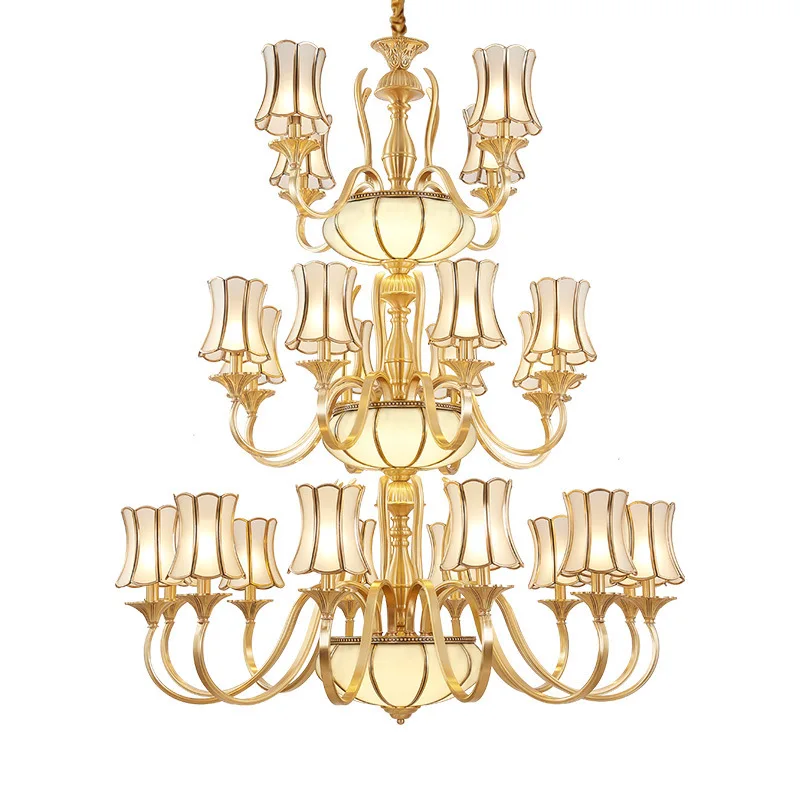 

All copper, European style, duplex, villa, hotel, lobby, chandelier