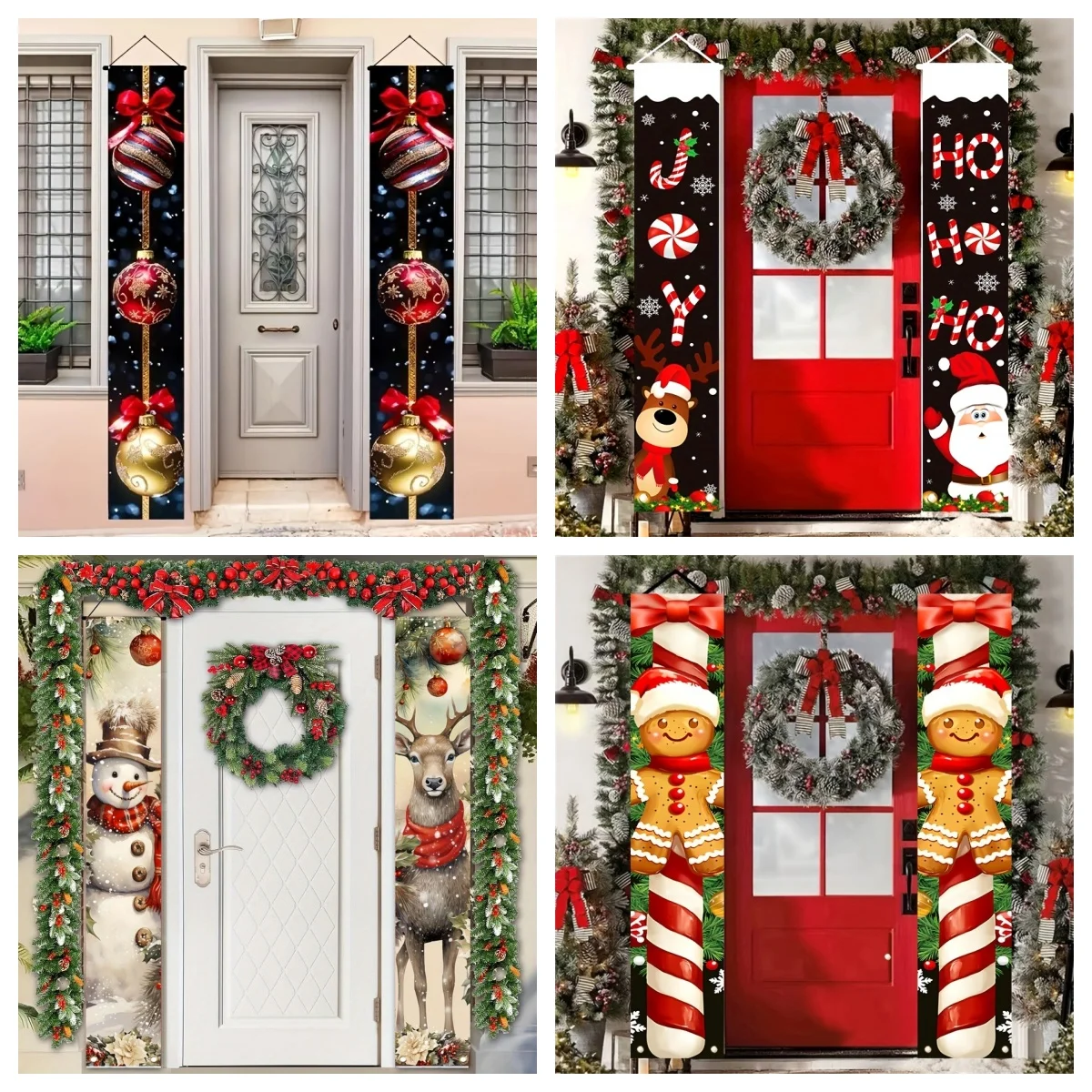 Weihnachtsbanner für die Veranda, Weihnachtsdekoration zum Aufhängen, Weihnachtsmann, Schneemann, Lebkuchenmann, Rentier, Türdekoration, Festtagsparty, Navidad, Noel, Dekoration