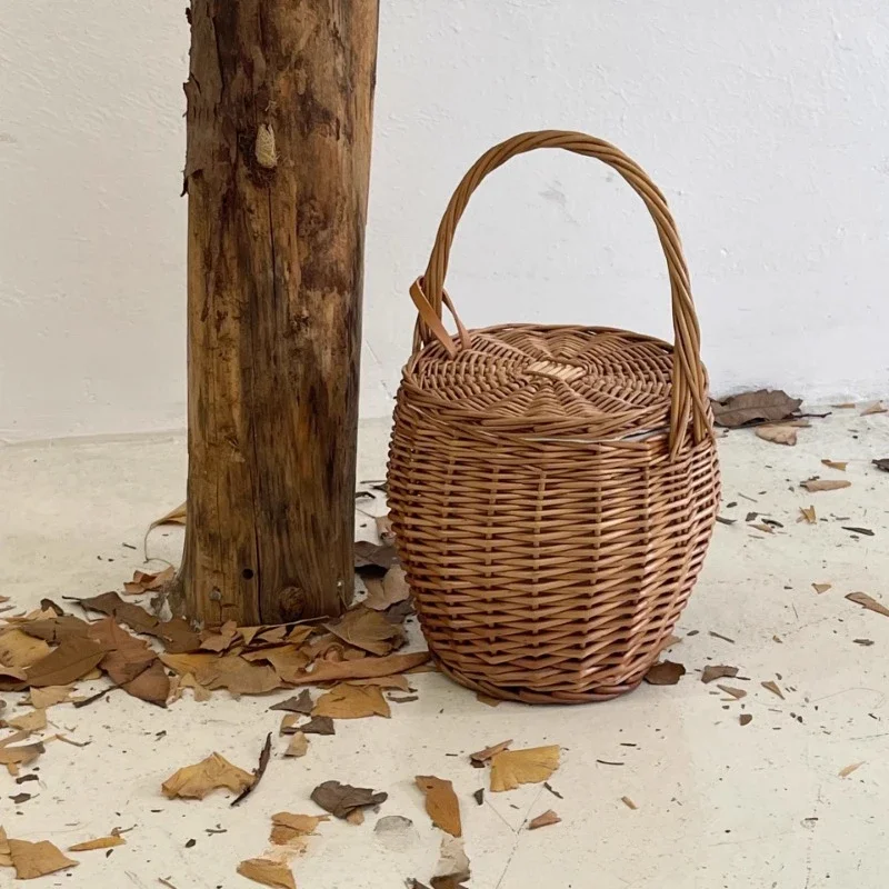 

French Bamboo Woven Storage Baskets Beach Ladies Hand Bag Tote Travel Clutch Bohemian Straw Women Summer Wicker Basket Handbag