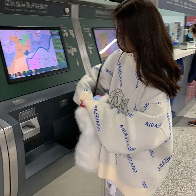 Y2K Harajuku Goth Angel Print Sweater Long Sleeve Jumper Oversize Knit Autumn Winter Sweater Casual Women Sweater