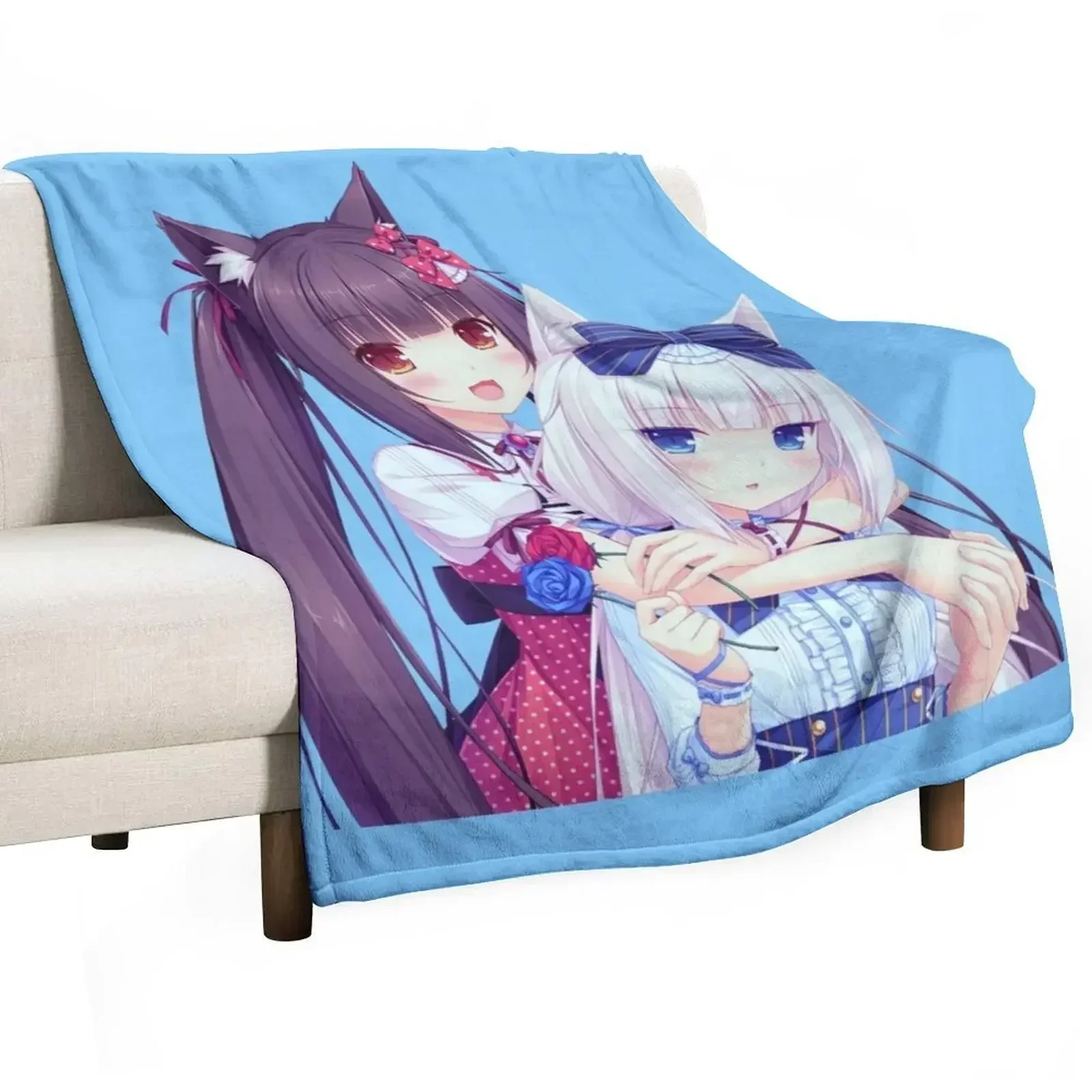 

Vanilla Chocola Nekopara Catgirl Anime Kawaii Throw Blanket warm winter Cute Quilt Luxury Brand Blankets