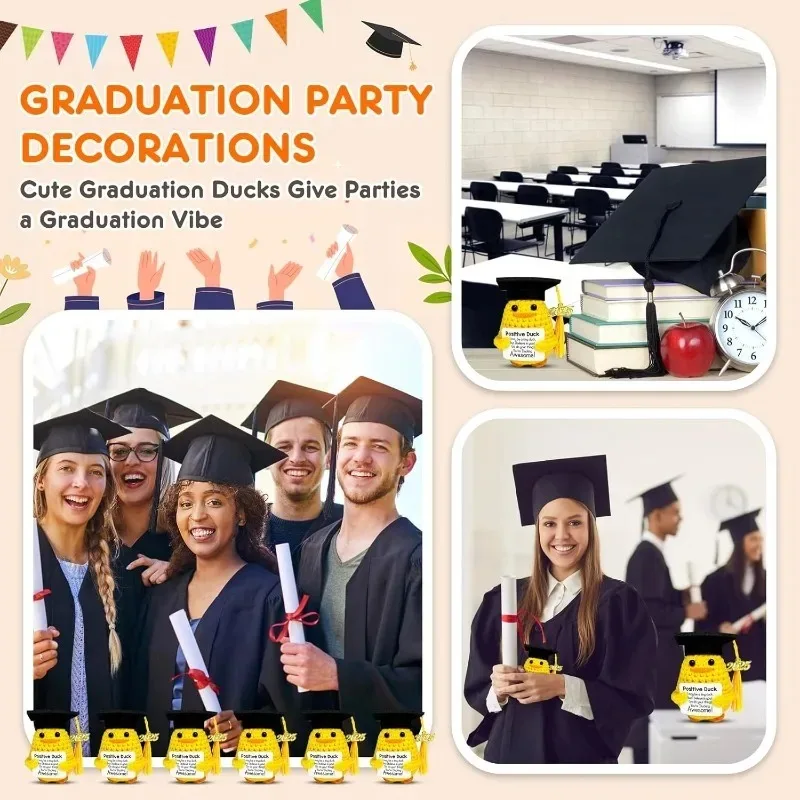 مجموعة هدايا كروشيه مصنوعة يدويًا على شكل بطة التخرج الإيجابية مع بطاقة تحفيزية مثالية لخريجي المدارس الثانوية المتوسطة