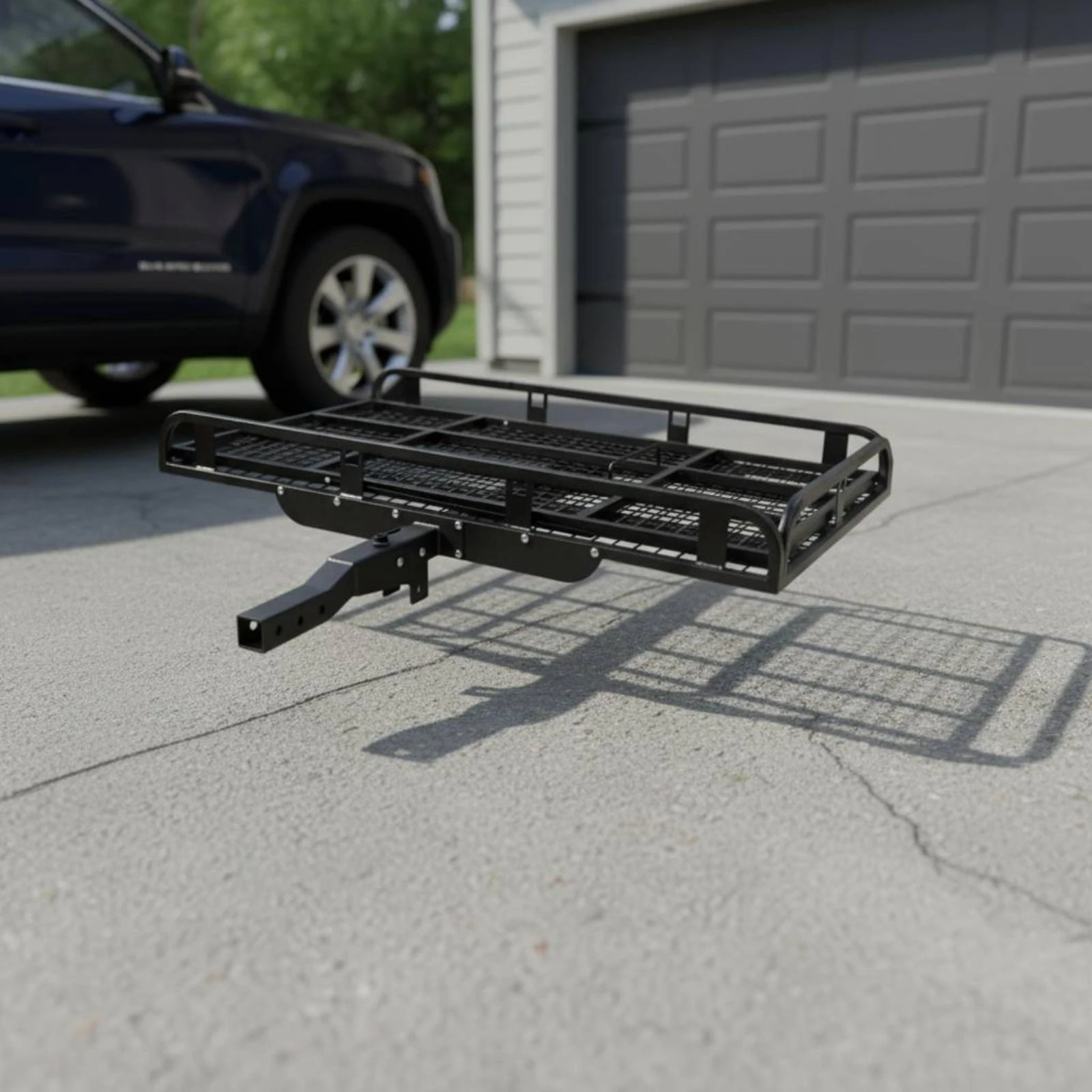 Ramp-Design Cargo Carrier Raised Side Rails Vehicle Hitch Cargo Carrier Vehicle Hitch Mounted Rack Reflectors