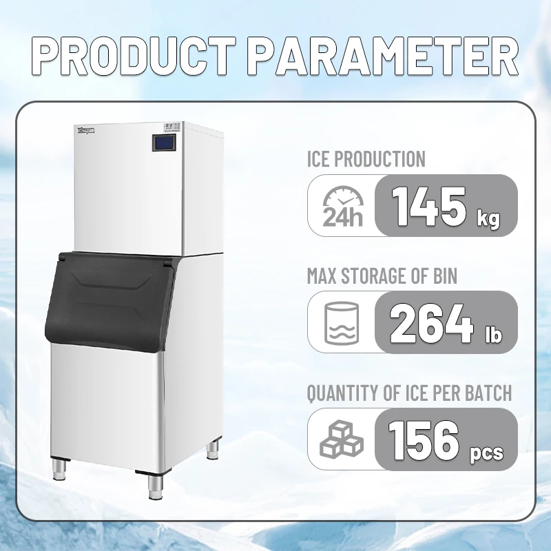 Fast Ice Making Large Capacity 24h/145kg Commercial Cube Ice Maker for Coffee and Beverage Store