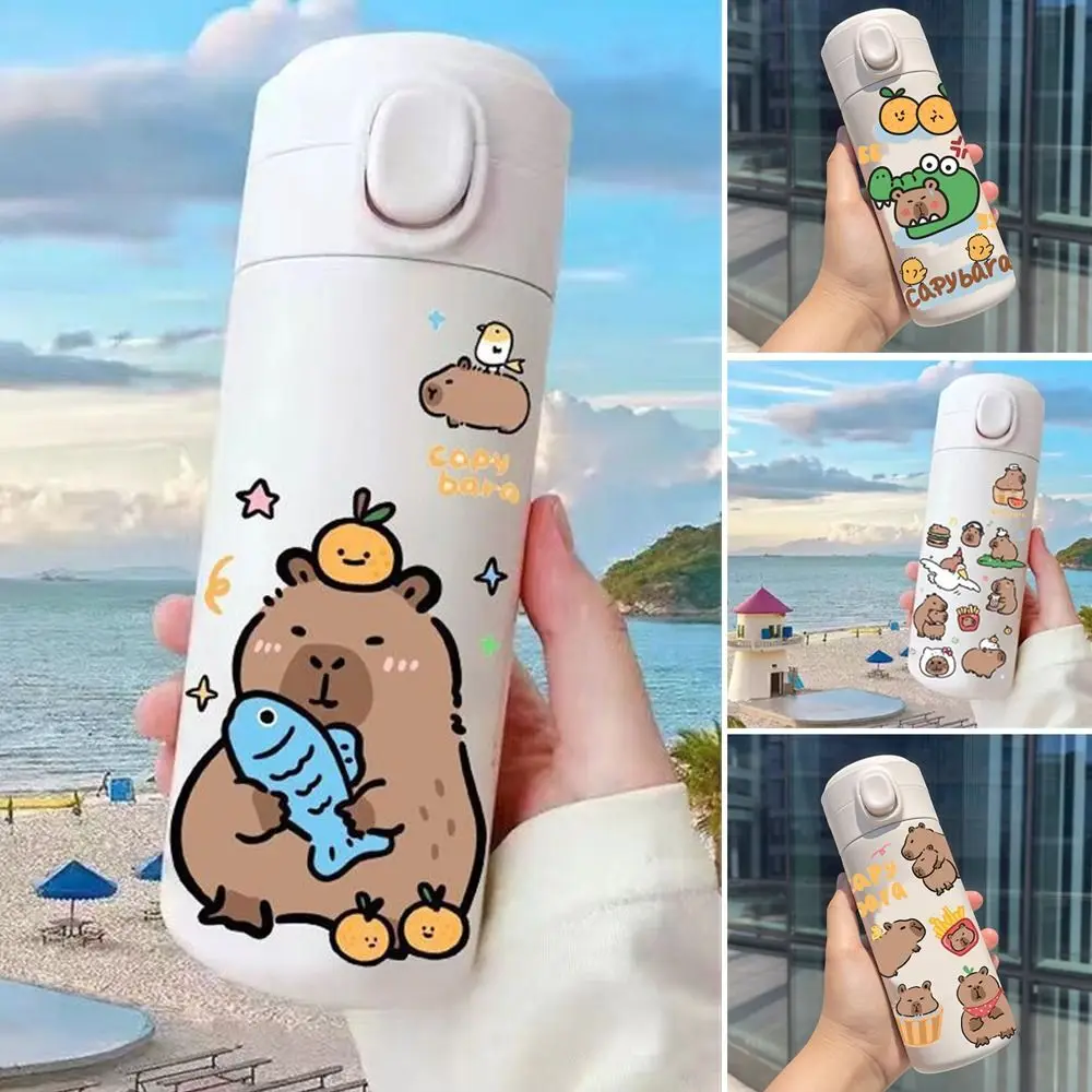 Stainless Steel Capybara Insulated Water Bottle 420ML Leakproof Students Thermal Cup Large Capacity Cartoon