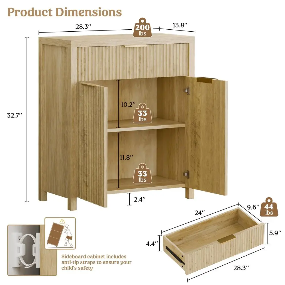 

Adjustable Shelf Fluted Buffet Cabinet with Storage Sideboard for Kitchen Living Room Entryway - Elegant Storage Solution