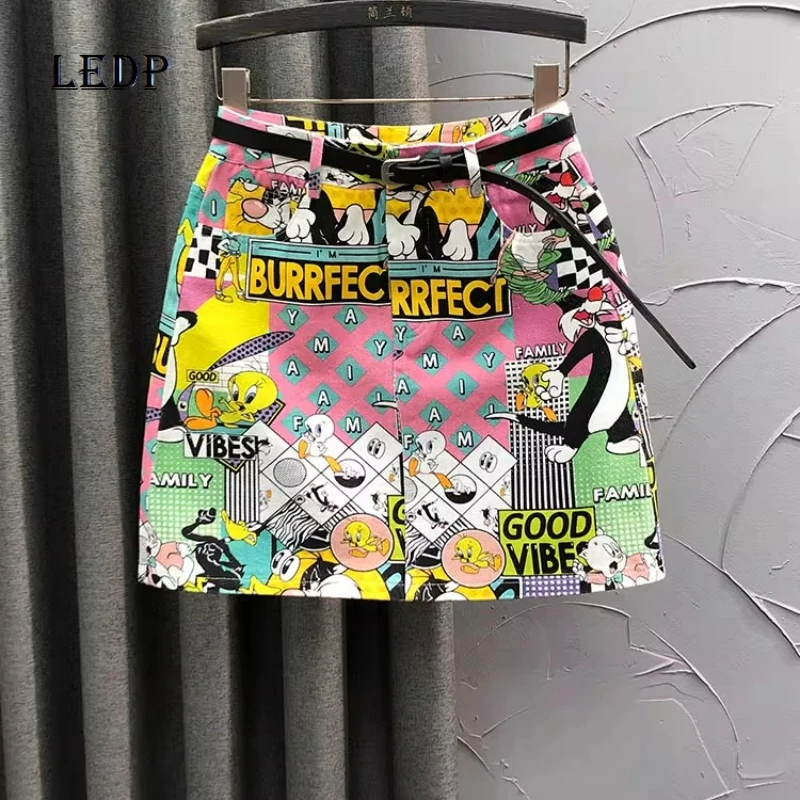 

Hot Girl Gothic Cartoon Print Denim Skirt Women Summer New Fashion Personalized Slimming A-line Subculture Y2K Skirts Ladies
