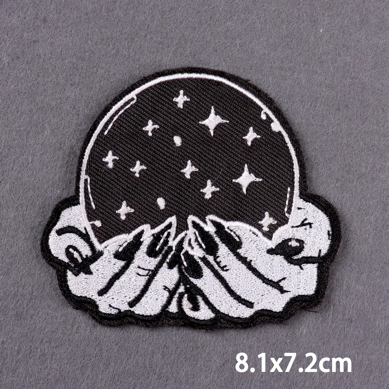 Psychedelischer Pilz-Zauberer-Hand-Aufnäher, Stickerei-Aufbügelpatches für Kleidung, Magische Kugel-Kleideraufkleber, DIY-Applikations-Abzeichen – Detail 34
