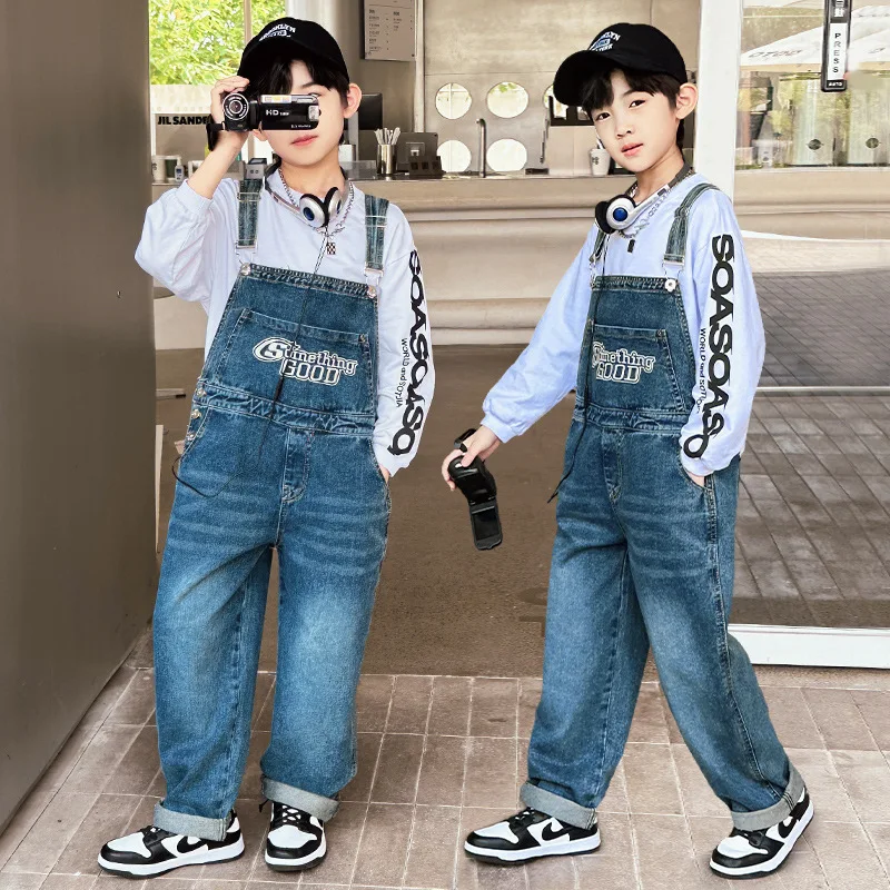 New Retro Boys Overall Jumpsuit Student School Wear Vintage Jeans Overalls Teen Kids Jumpsuit Children Pants Clothes 4-14 Years