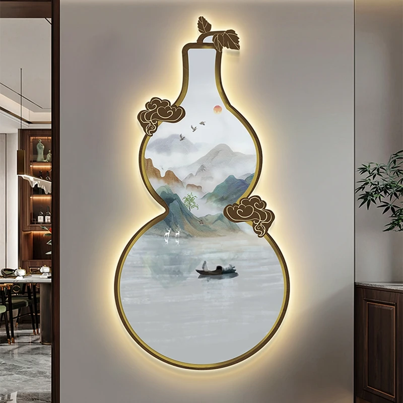 Modern Chinese Gourd Frameless Luminous Painting Led Wall Lamp For Porch Living Room Dining Room Bedside Painting Decoration