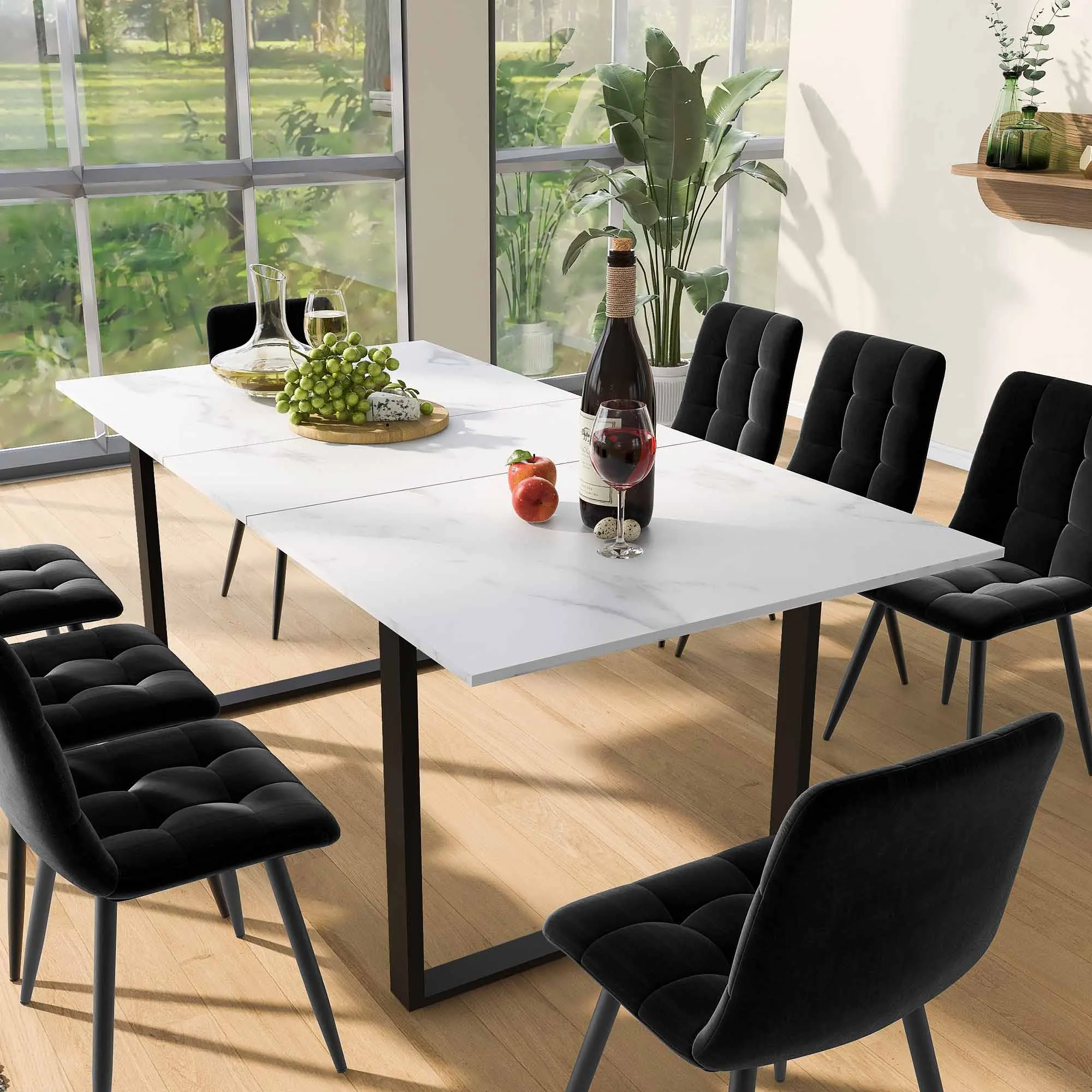 140/180x80x75cm Telescopic Dining Table - Durable Iron Metal Legs, Adjustable Feet, Modern MDF Table Top