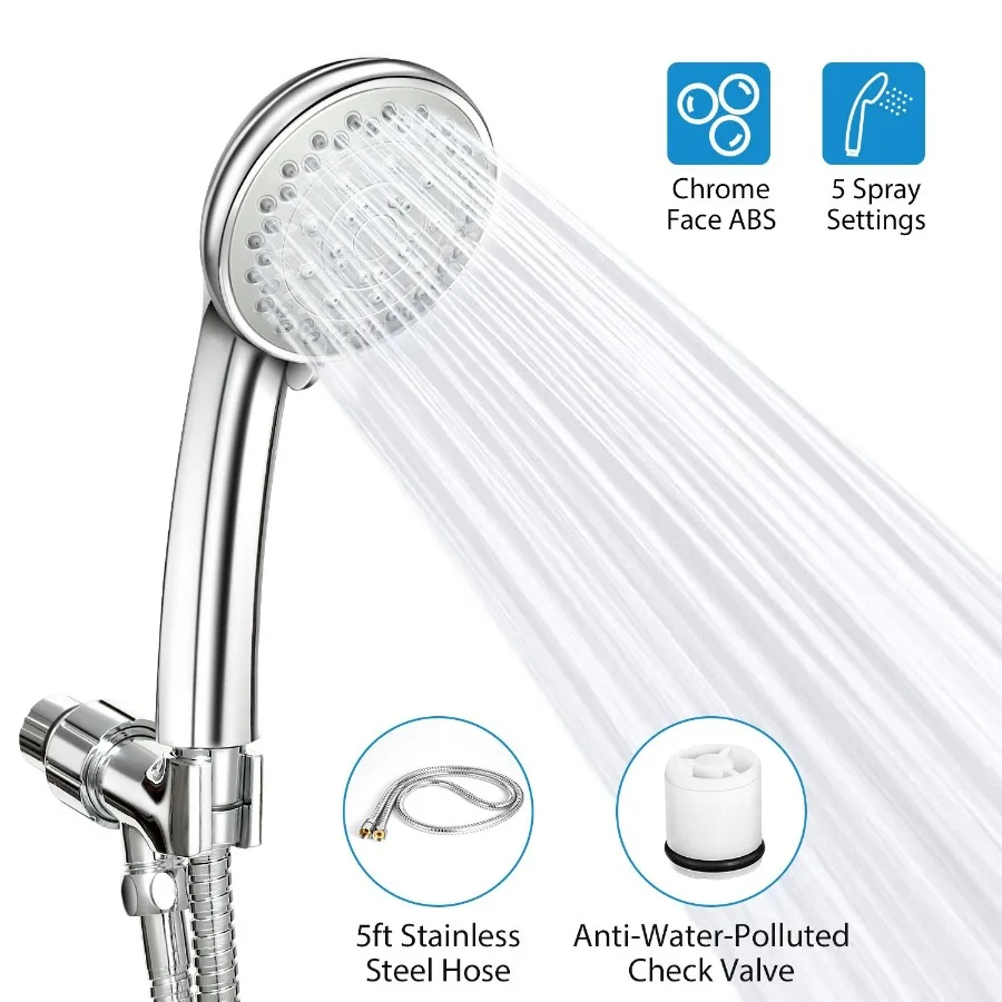 

Handheld Shower Stainless High Pressure 5 Spray Settings Massage Spa Shower Chrome Face