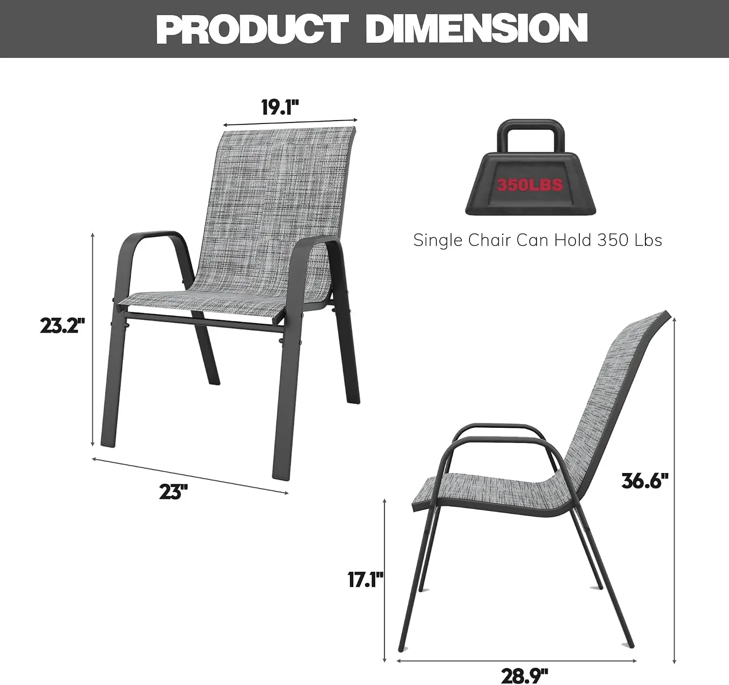 Patio Chairs Set Of Six, Outdoor Dining Chairs For Backyard Deck Garden, Stackable All Weather Textilene Fabric And Metal Frame Furniture, Modern Minimalist Style, Black, 6 Pieces