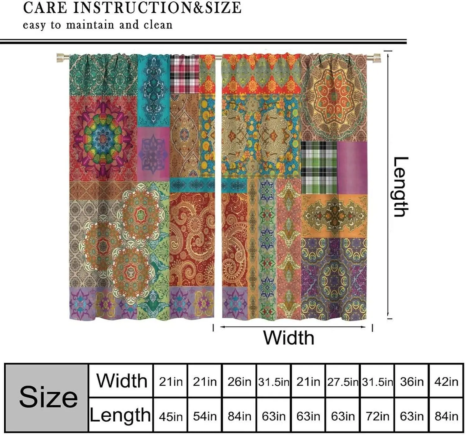 Boho Mandala Patchwork Blackout Curtain Colorful Ethnic Paisley Plaid Splice Drape For Bohemian Farmhouse Warm Homestay Bedroom