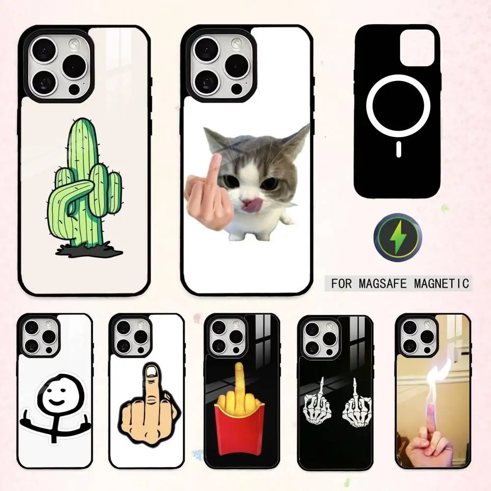 

H-Hilarious M-Middle Finger Phone Case For iPhone17,16,15,14,13,12,11 Plus,Pro Max Magnetic For Magsafe Wireless Charging