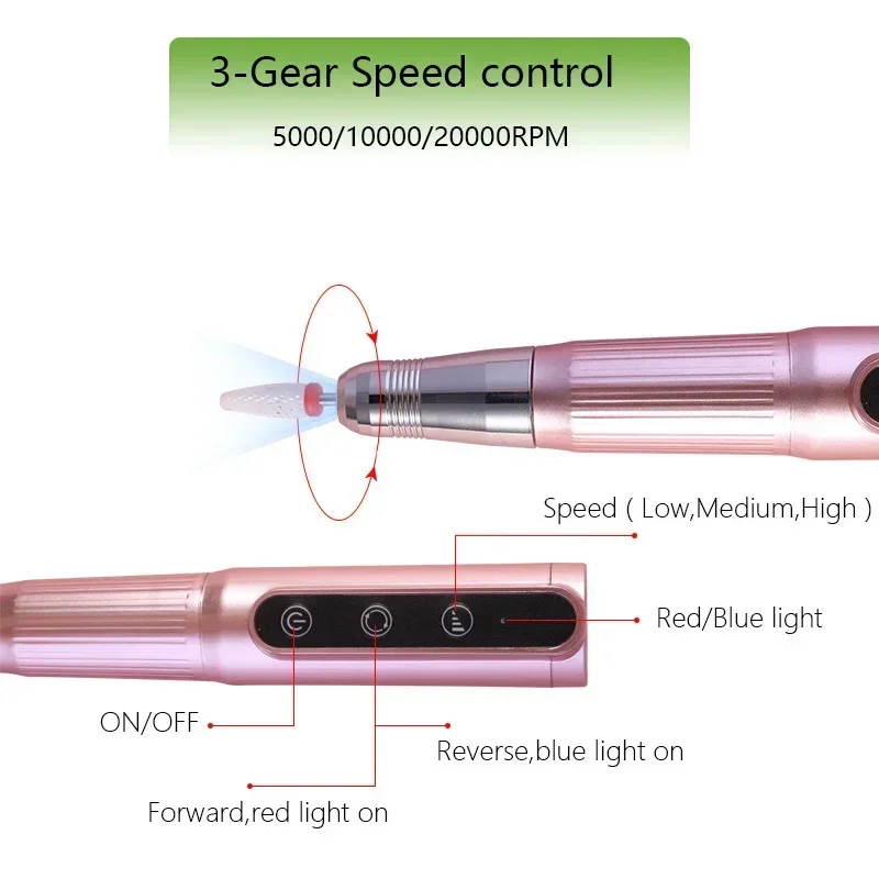 Máquina de broca de unhas sem fio 20000RPM recarregável manicure profissional portátil