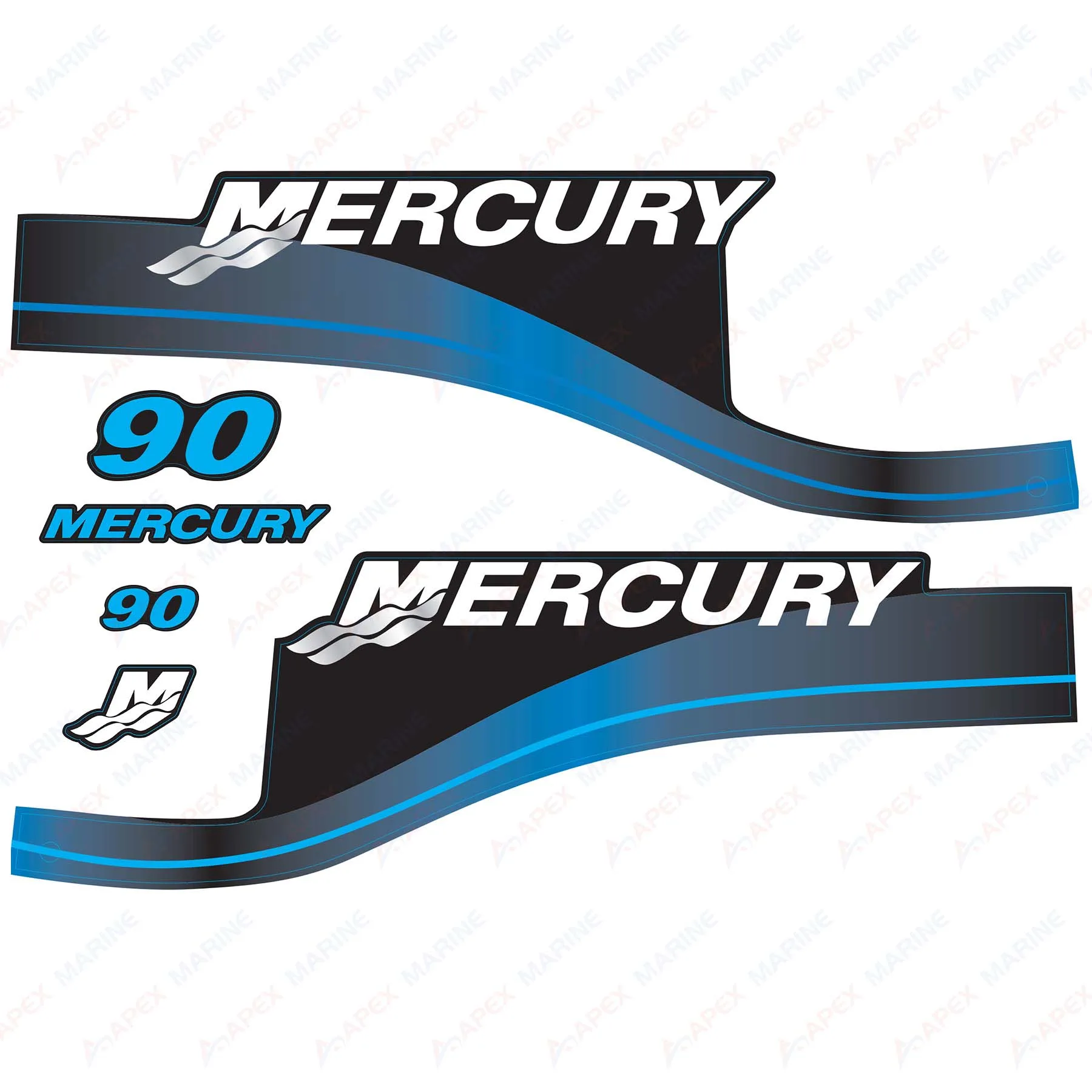 

Decals for Mercury 90 hp Two Stroke Outboard Engine Blue Decal Kit Sticker Set Reproduction 90HP 2-Stroke