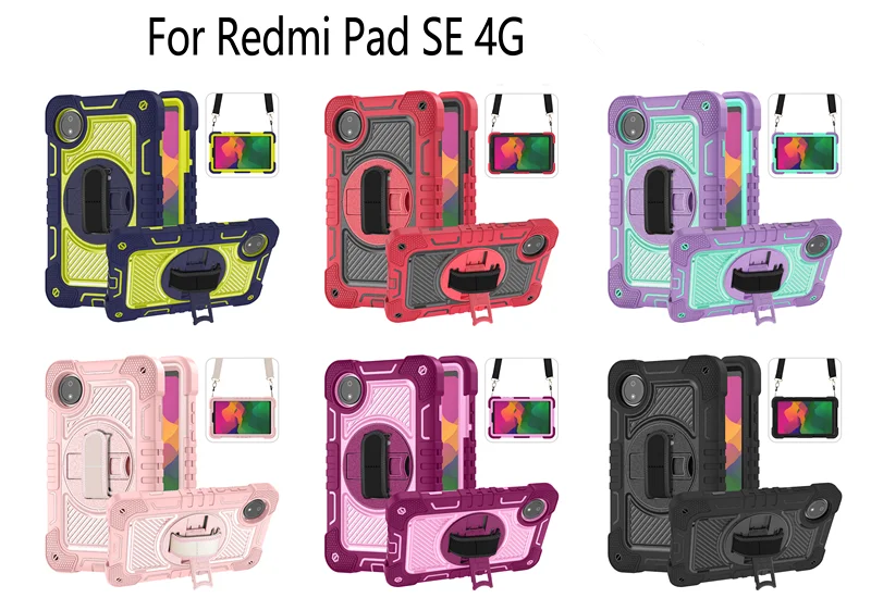 

Чехол для планшета Xiaomi Redmi Pad SE 4G 8,7 2024 дюйма, с ремешком на плечо, противоударный чехол с подставкой, детский чехол
