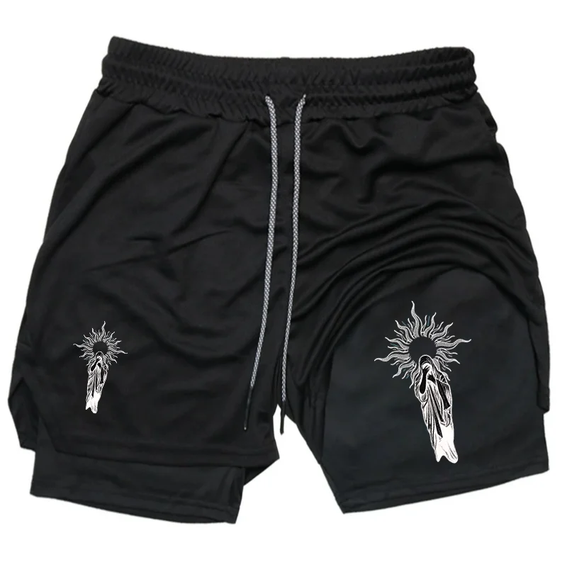 

Дышащие мужские баскетбольные шорты 2 в 1, быстросохнущие шорты для баскетбола и бега, модные шорты с принтом Nun, летние шорты