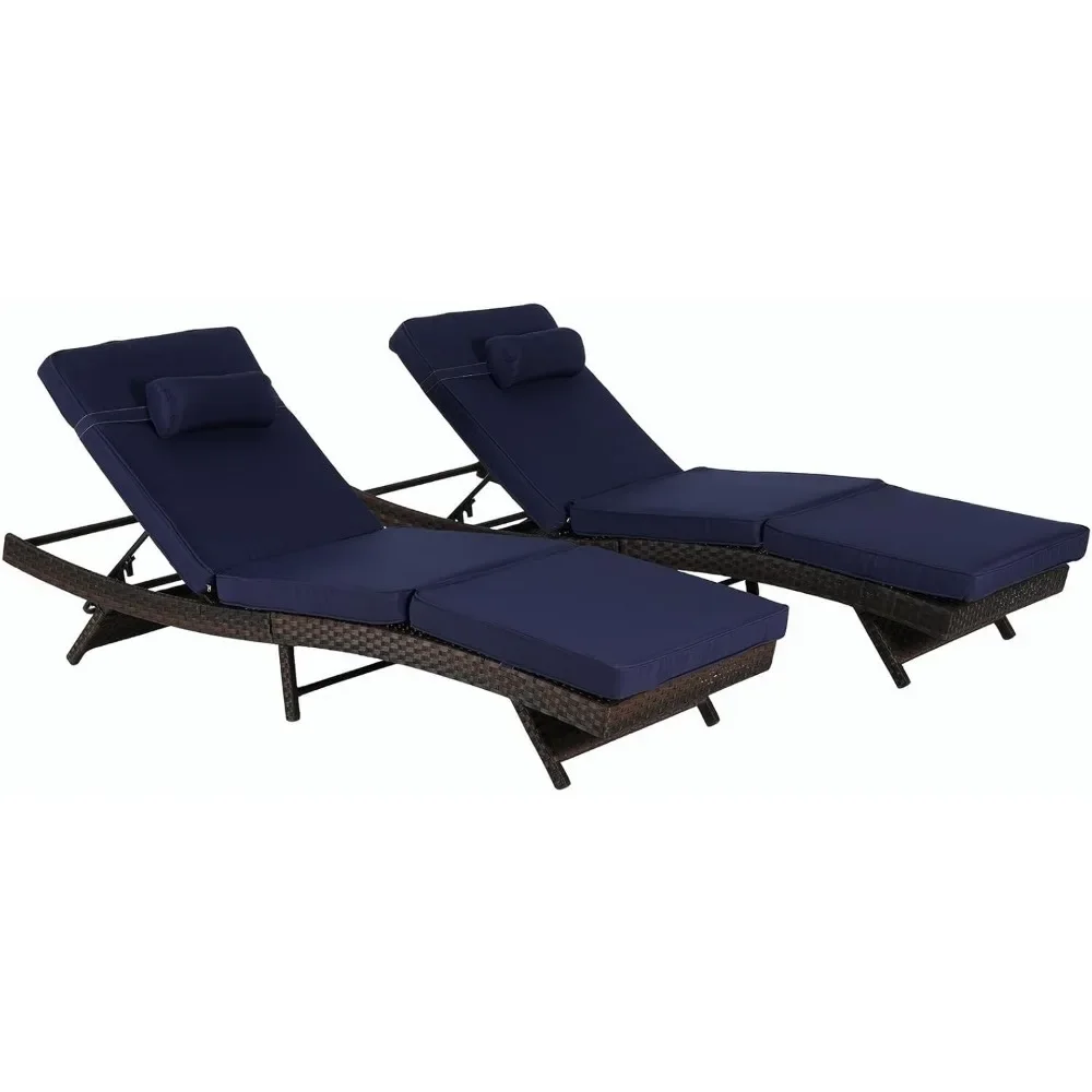 

Outdoor Long Reclining Chairs Set of 2 Patio Wicker Chaise Lounge Chair with Five Position Adjustable Backrest