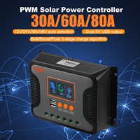 PowMr 30A 60A 80A PWM Solar Charge Controller Auto 12V/24V/36V/48V Charge and Discharge Controller Solar Regulator Dual Battery