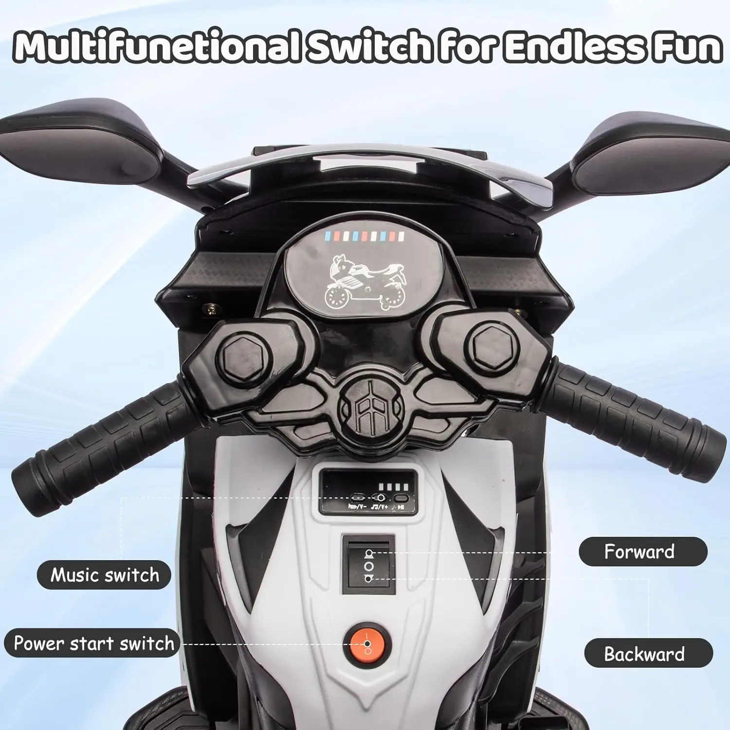 6V elektrische kindermotorfiets met zijwieltjes, op batterijen werkende auto met koplamp, hoorn en muziek, voor kinderen van 3-6 jaar