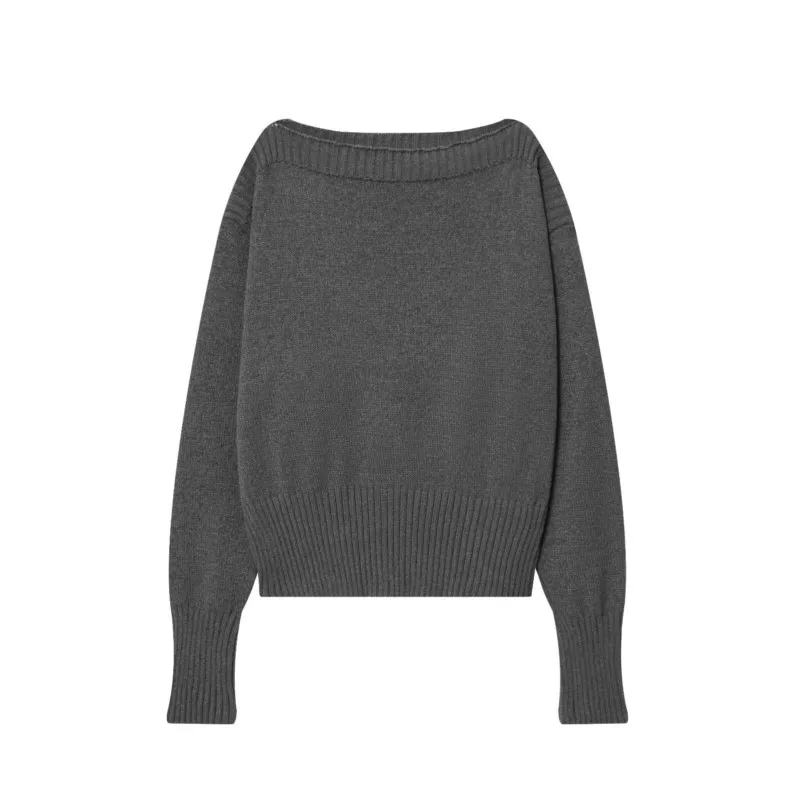 Mulheres um pescoço camisola de malha outono vintage sólido solto manga longa chique temperamento casual pullovers femininos