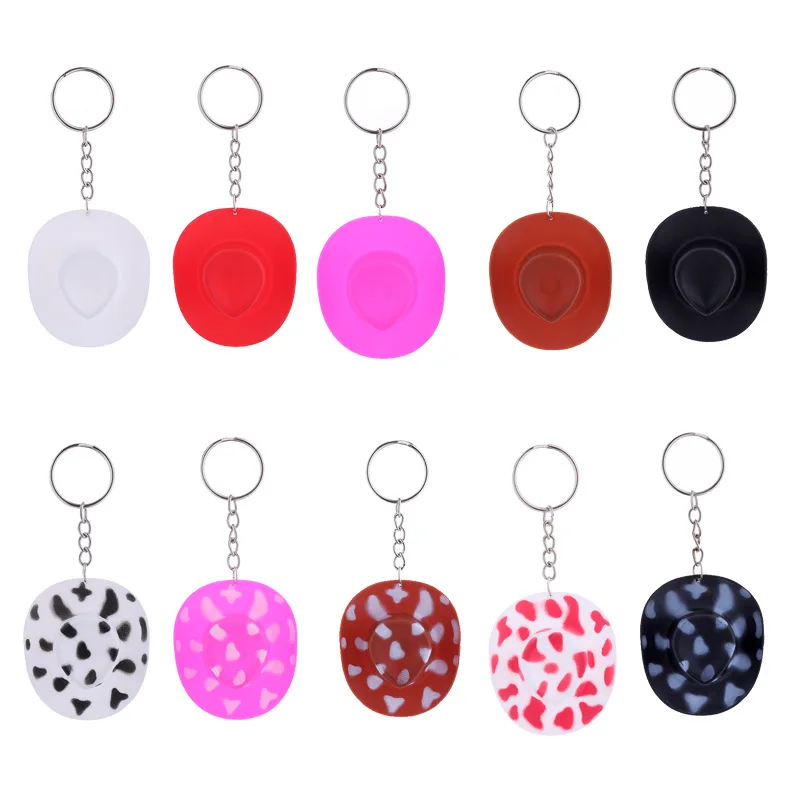 Pink Mini Western Cowboy Hat Keychain For Kids Adult Rhinestone Multicolour Cowgirl Hat Keyring Birthday Bachelorette Party Gift