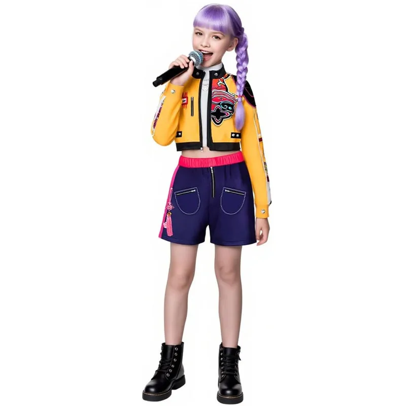 New K-POP Demon Hunter Cossplay Girls Costume Pop Singer Halloween Costume Kids Dress Up Stage Suit