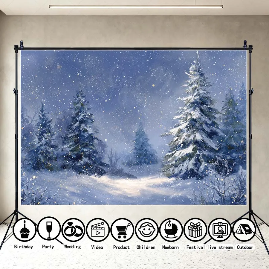 

MOON.QG Dreamy Snowscape Winter Forests Photographic Background Christmas Starry Sky Backdrop Accessories Photocall Party Decora