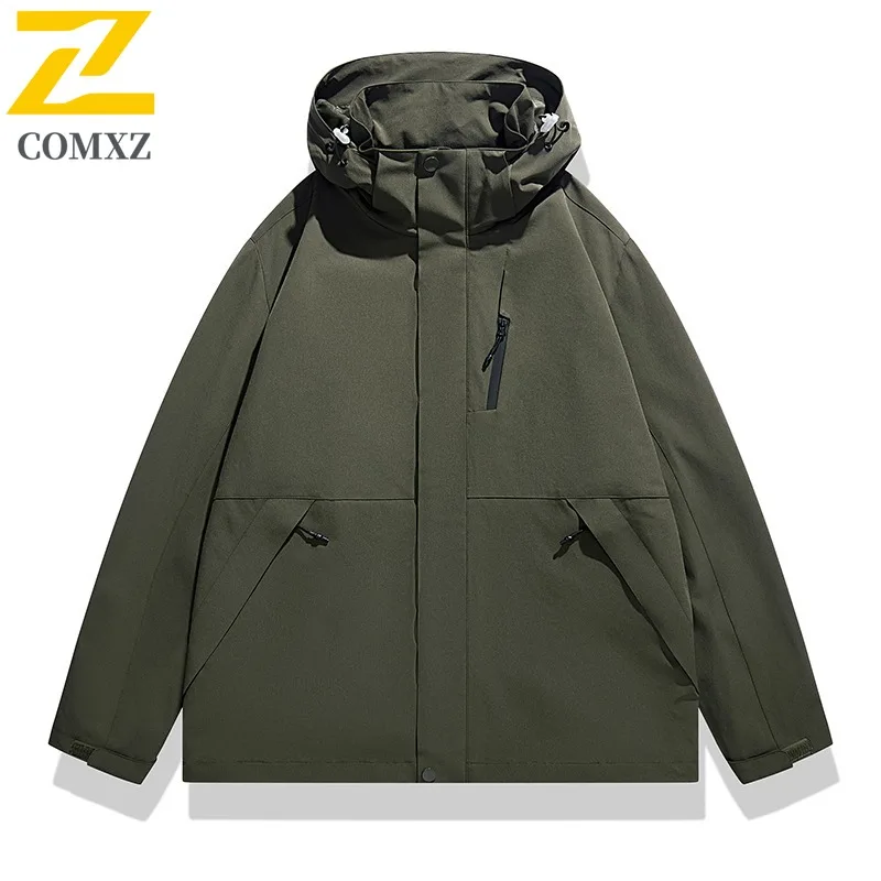 

COMXZ Spring Autumn Outdoor Workwear Windbreaker Coat Men Hooded Trendy Versatile Mountain Outdoor Casual Jacket Men