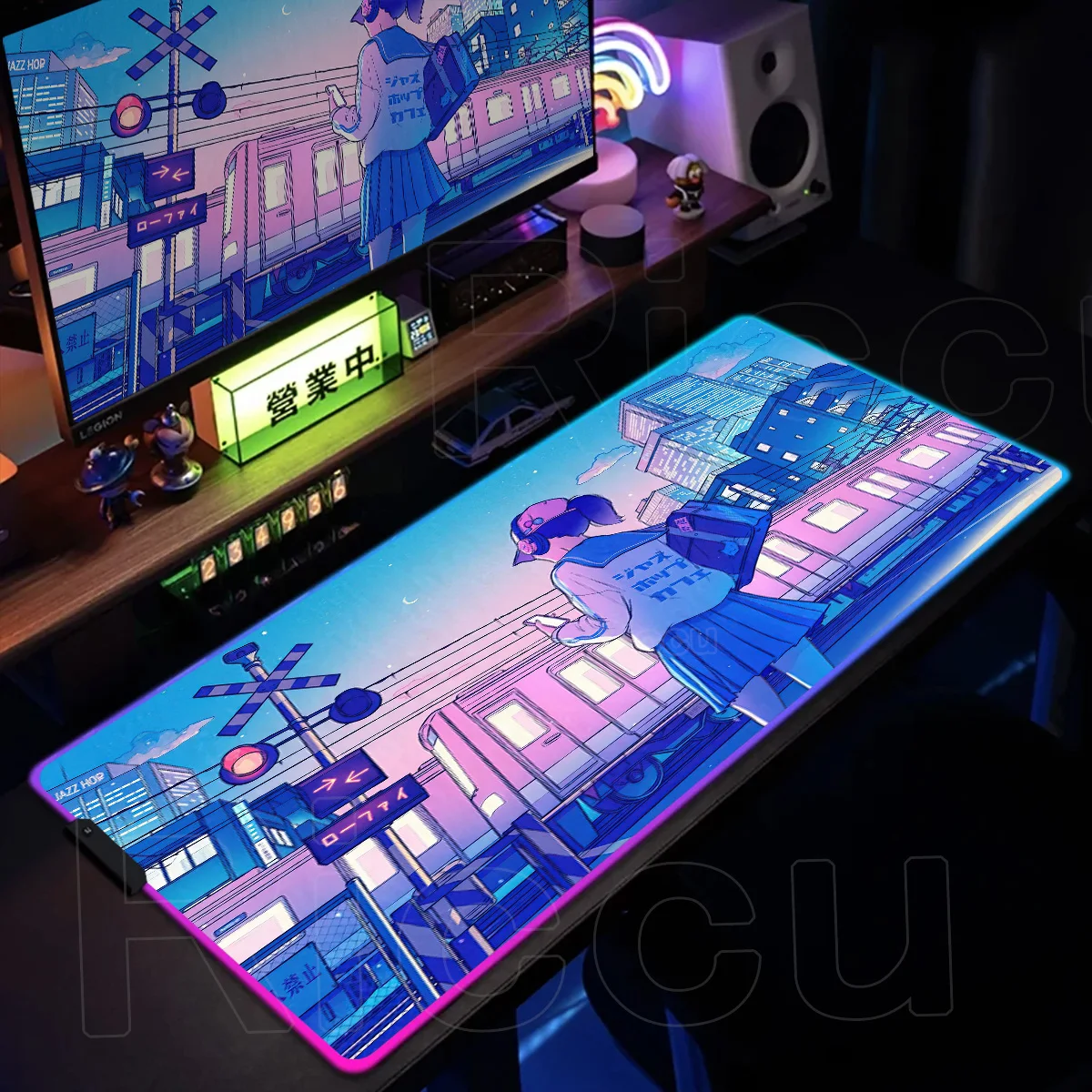 RGB LED Office Accessories XXL Anime Girl Desktop Game Player Mouse Pad Animation Mousse Computer Laptop Keyboard Desktop Pad