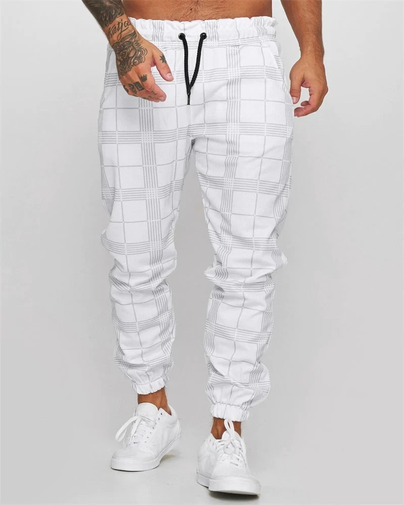 الرجال منقوشة Pants غير رسمية جديدة منقوشة مخطط الرباط عداء ببطء السراويل للرجال الأعمال قلم رصاص غير رسمي بانت الذكور الملابس Vintage