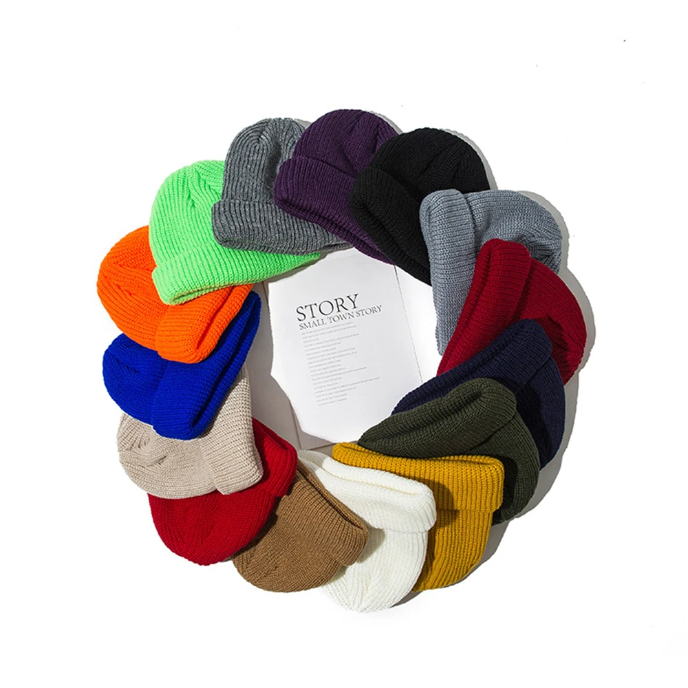 20 Colors Winter Warm Casual Short Thread Hip Hop Beanies Hat Korean Adult Women Men Elastic Wool Knitted Skull Cap Wholesale