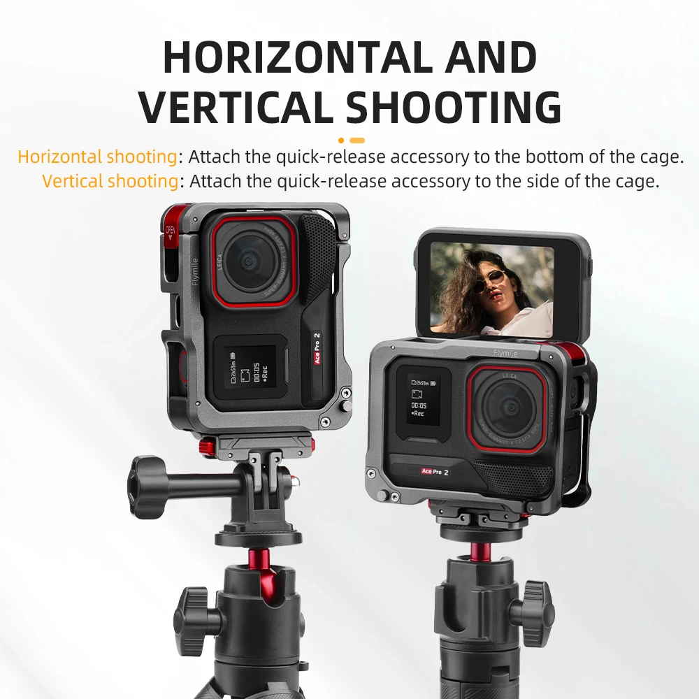 Flymile อะแดปเตอร์กรอบโลหะสําหรับ Insta360 Ace Pro 2 กล้องอลูมิเนียมกรง Mount รองเท้าเย็นป้องกันเต็มรูปแบบ