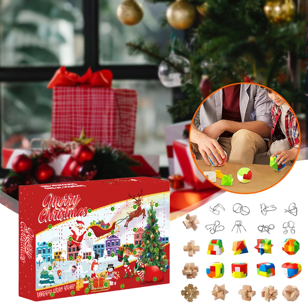 24 Days Christmas Advent Calendar Box 2024 Brain Teaser Puzzles Family Brain Challenge Games Toys Kid Christmas Advent Gifts