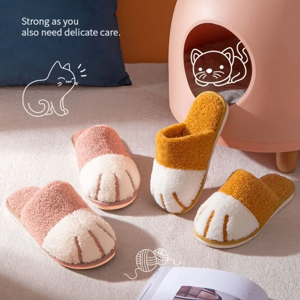 Sandal Kaki Kucing Bulu Lembut Cozy Kitty, Sandal Cakar Kucing Kreatif, Sandal Hewan Sol Tebal, Sandal Bulu Musim Dingin untuk Pria