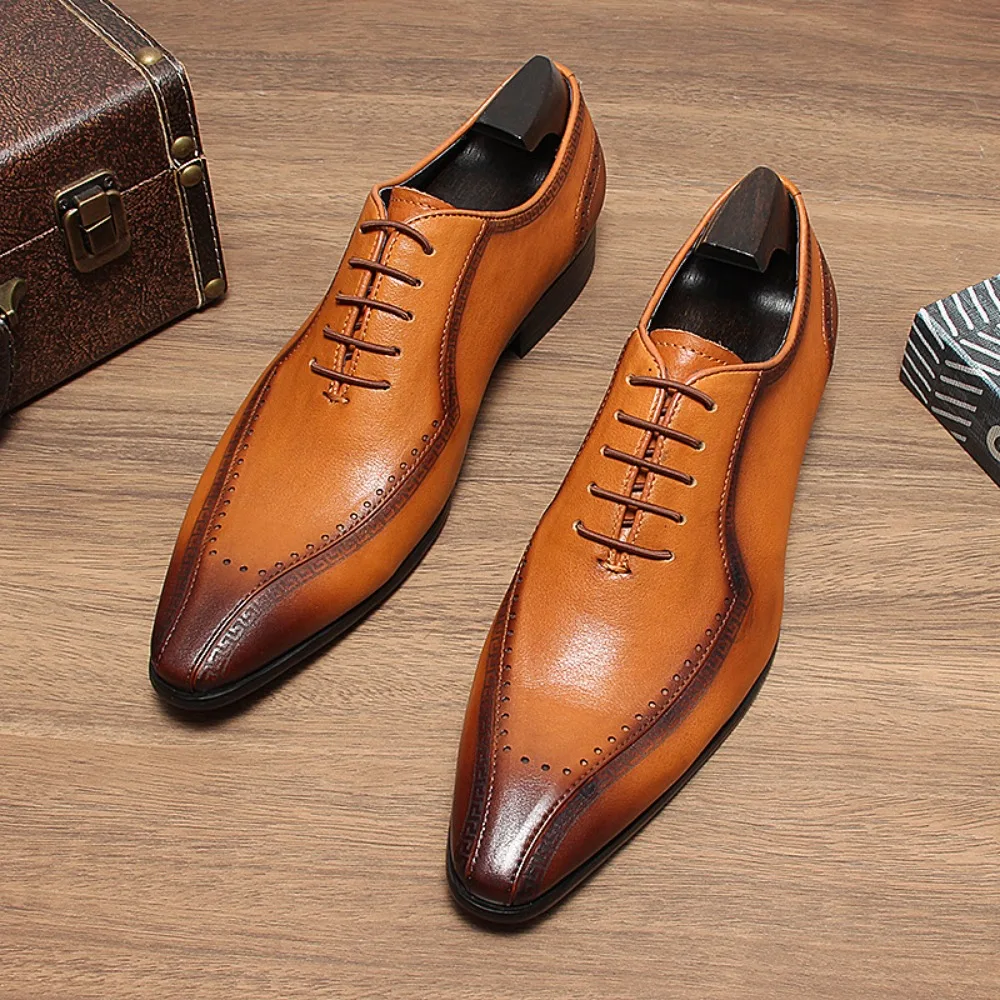 

Business Formal Leather Shoes Men 2025 Autumn Men Shoes Low-top Solid Wedding Shoes Brown Fashion Oxford Pointed Office Shoe