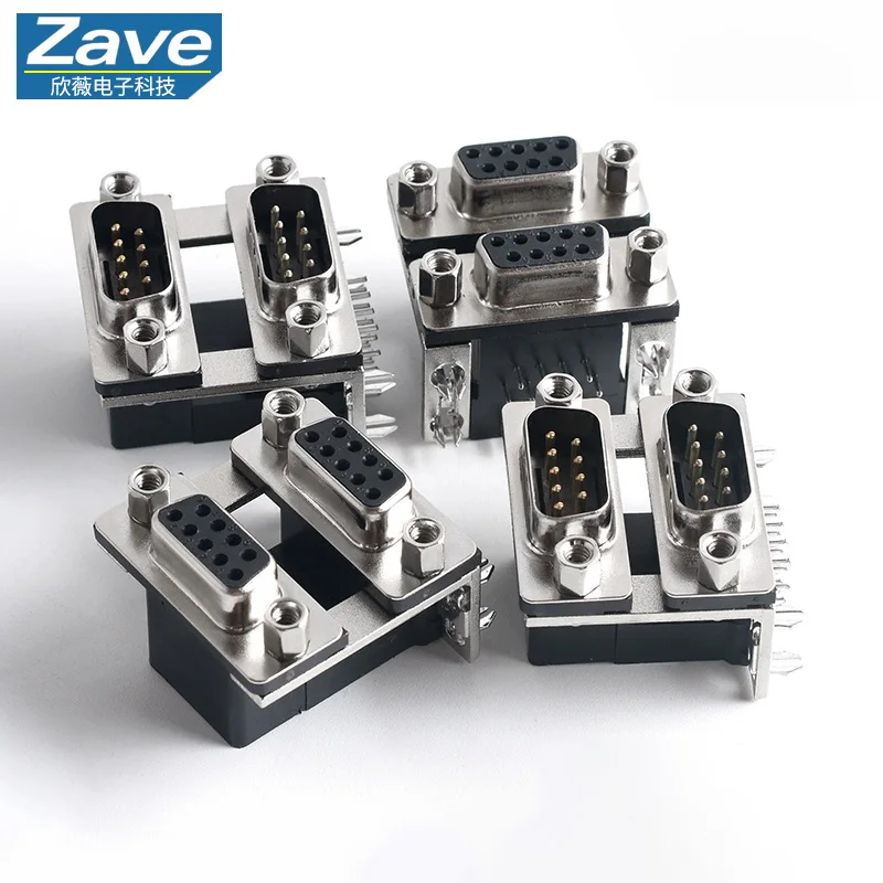 Twin DB9/DR9 9 - pin Double - layer Female Connector and Male Connector, Double - row (Upper Female Lower Male, Upper Male Lower