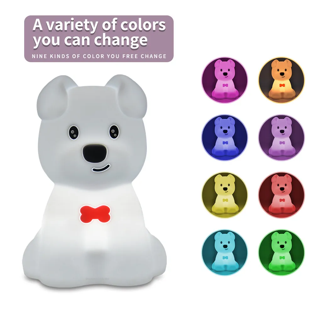 Dog Night Light Touch Sensor Remote Control 9 Colors Dimmable Timer Rechargeable Silicone LED Puppy Lamp for Children Baby Gift