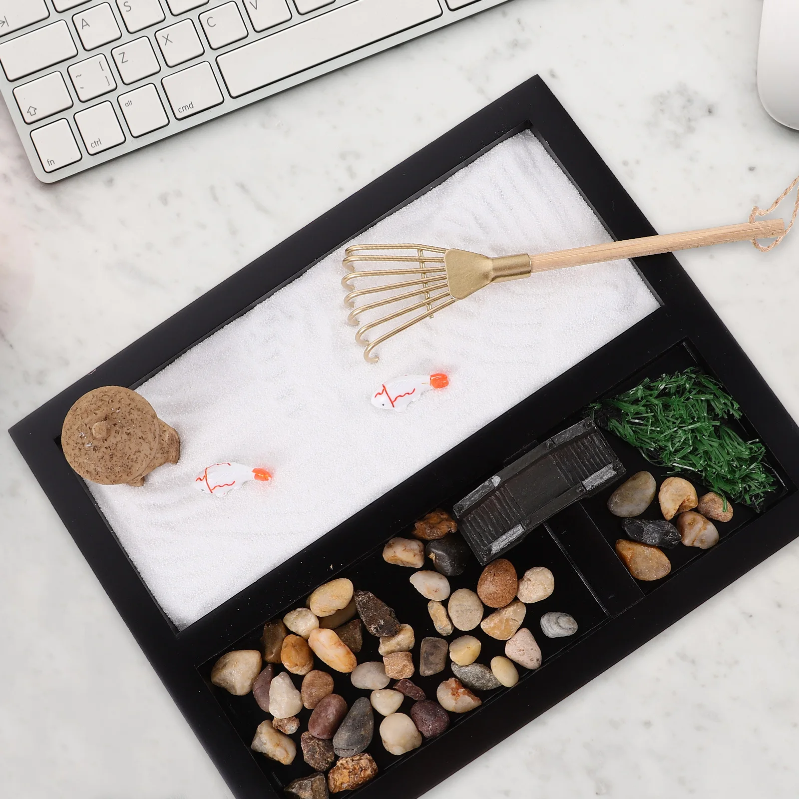 Simulação oceano cena zen jardim desktop areia decoração em miniatura paisagem meditação sandbox para mesa de escritório decorativo de madeira