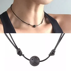 Charm 2024 New Black Lava Stone Necklaces Essential Oil Diffuser Rock Beads Pendant For Men Women Chokers Jewelry Gift