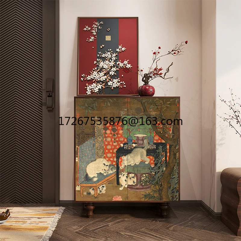 

Многослойный шкаф для обуви из массива дерева с рисунком кошки, декоративный шкаф для прихожей и гостиной