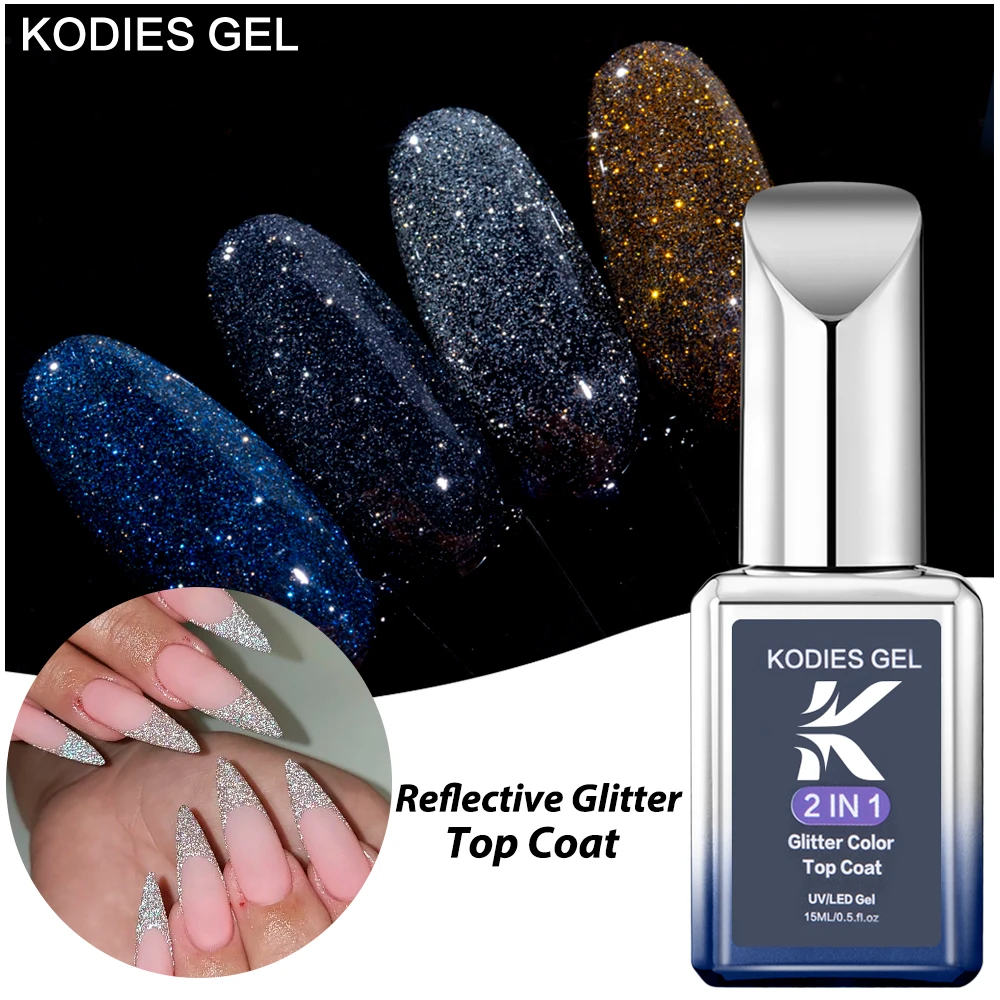 Kodies Gel Reflecterende Gel Polish Top Coat 2 In 1 Uv Glitter Sparkle Reflecterende Gel Vernis Semi Permanente Manicure Voor nagels Art