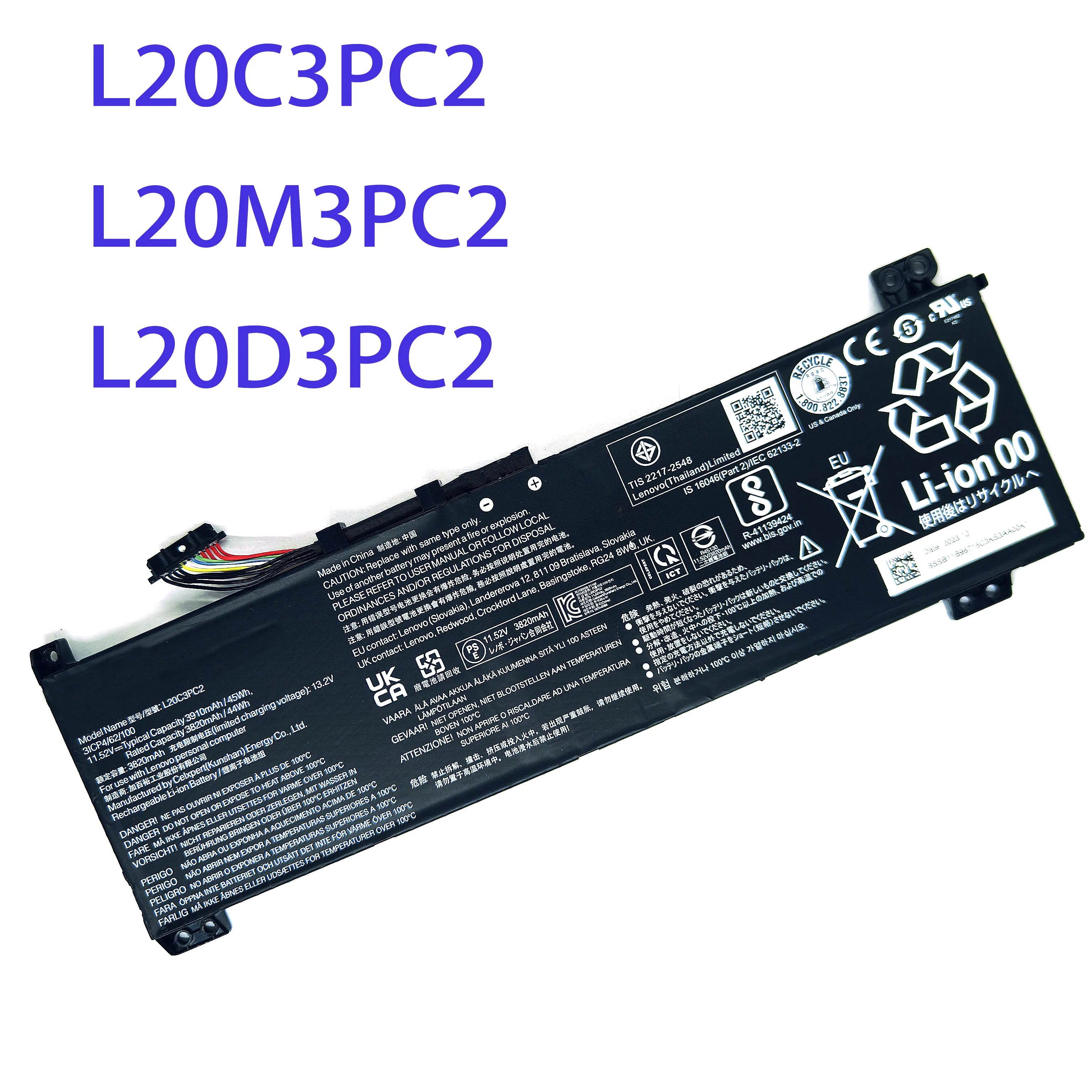 Marvenho New 45wh 11.52V 3910mah  L20C3PC2 L20M3PC2 L20D3PC2 Laptop Battery for Lenovo IdeaPad Gaming 3 15IHU6 3i series