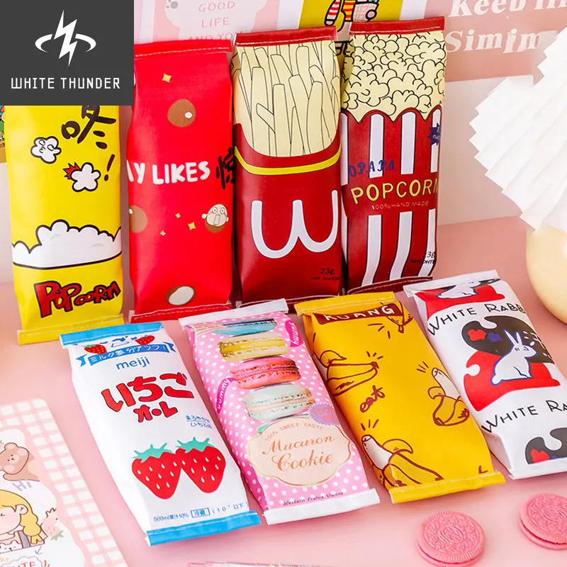 1 Piece Creative Snack PU Pencil Case Student Kawaii Pen Box Funny Stationery School Supplies Kids Pen Storage