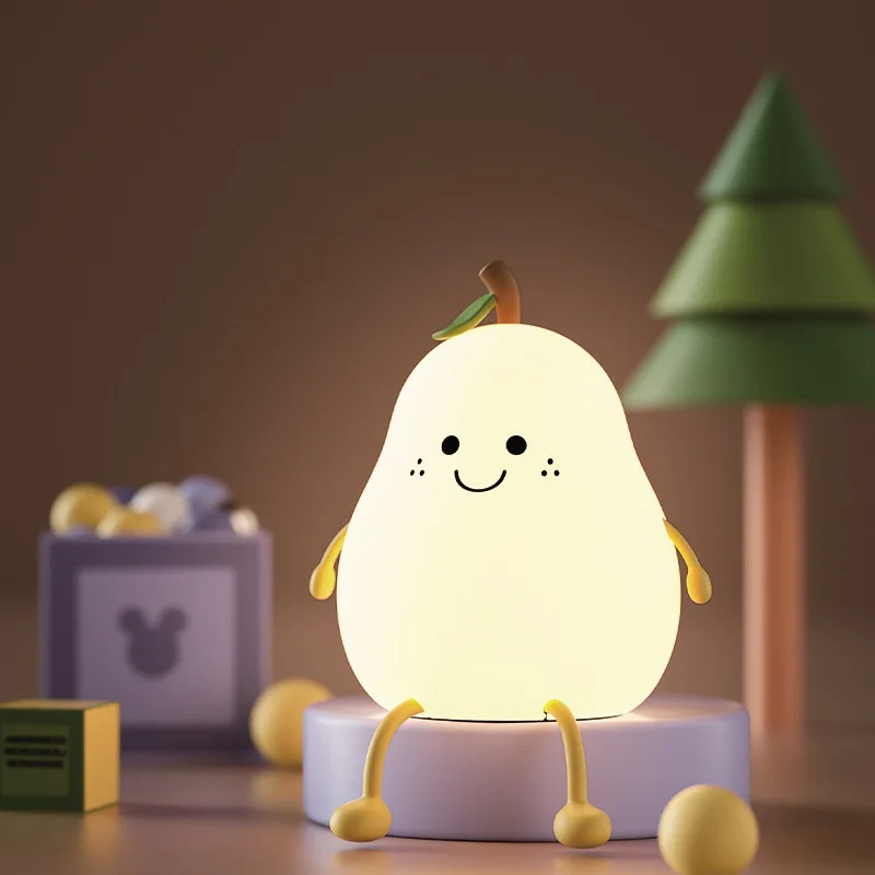 LED Pear Night Light USB Rechargeable Bedroom Lamp Bedside Decoration Silicone Light Kid Gift Lights 7 Color Silicone Table Lamp